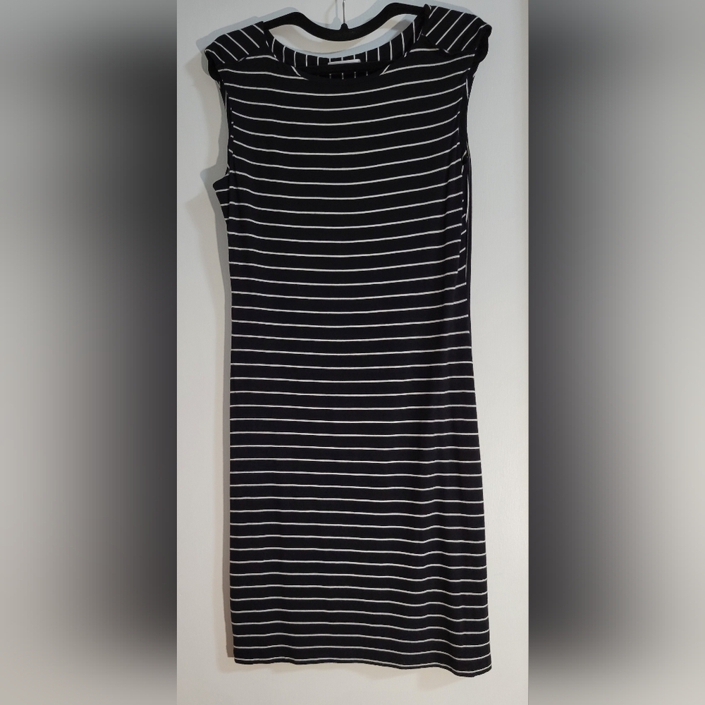 Calvin Klein Black and White Striped Midi Dress